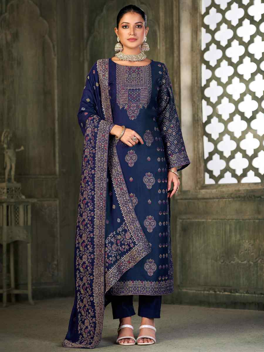 Blue Viscose Pasmina Embroidered Festival Mehendi Ready Pant Salwar Kameez