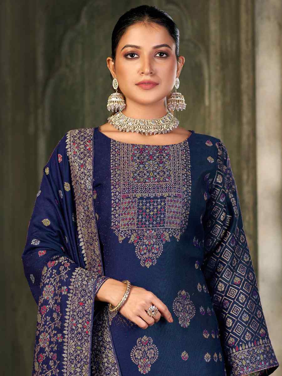 Blue Viscose Pasmina Embroidered Festival Mehendi Ready Pant Salwar Kameez