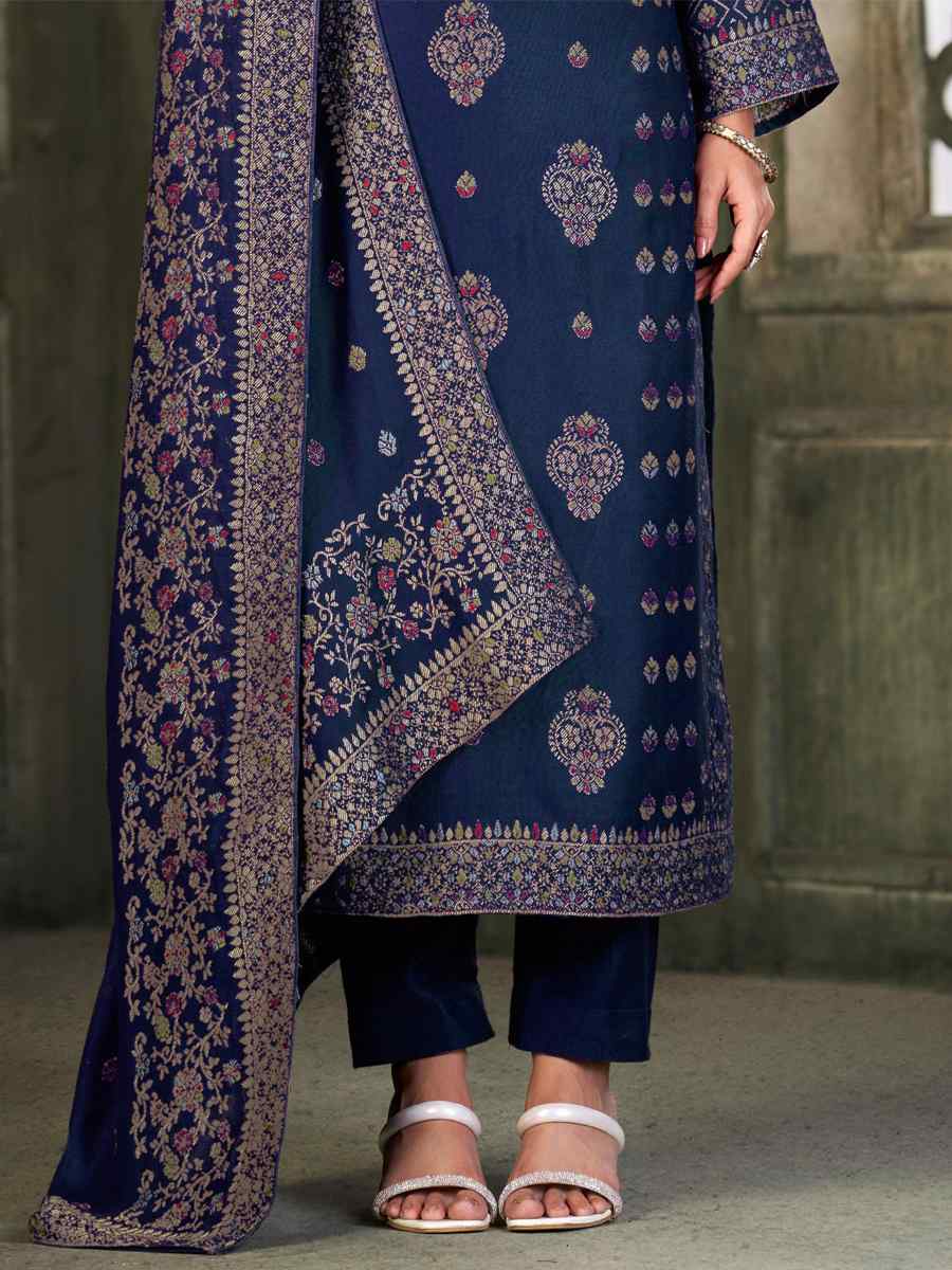 Blue Viscose Pasmina Embroidered Festival Mehendi Ready Pant Salwar Kameez