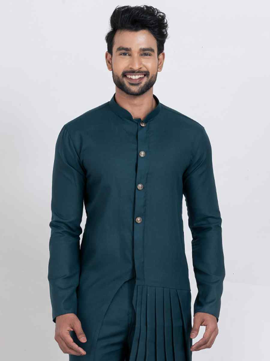 Blue Viscose PS Embroidered Festival Wedding Kurta Pyjama Men's Wear