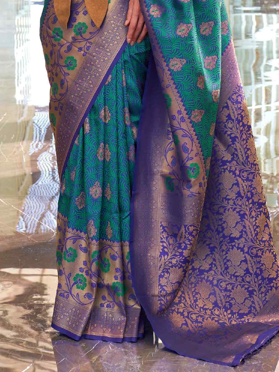 Blue Weaving Silk Handwoven Wedding Festival Heavy Border Saree