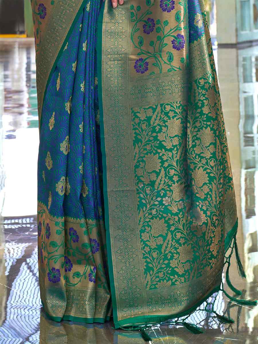 Blue Weaving Silk Handwoven Wedding Festival Heavy Border Saree