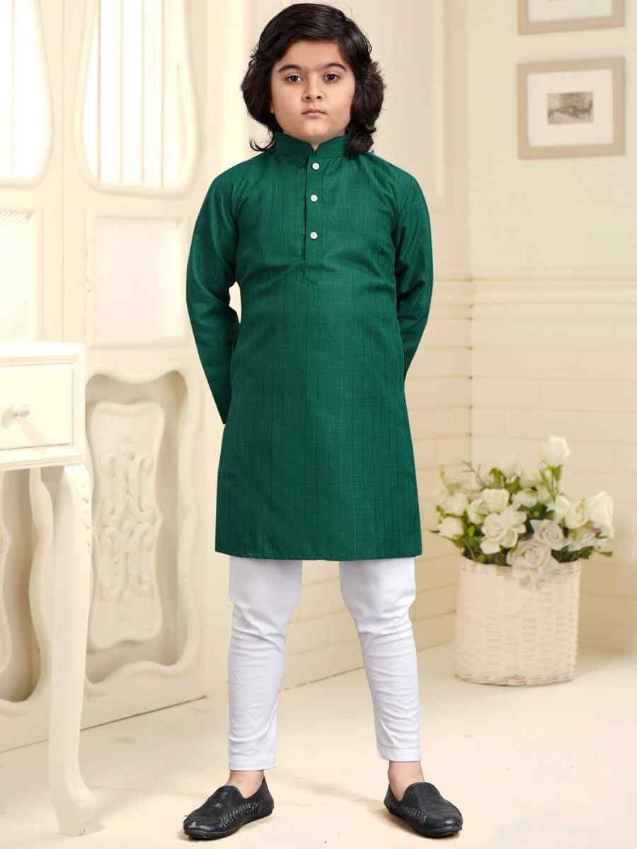 Bottle Green  Pure Cotton Slub Zardosi Festival Traditional Kurta Pyjama Boys Wear