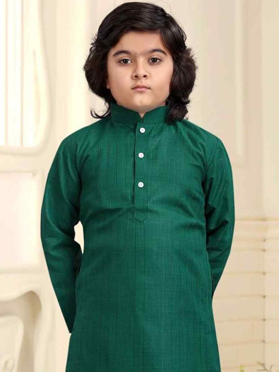 Bottle Green  Pure Cotton Slub Zardosi Festival Traditional Kurta Pyjama Boys Wear