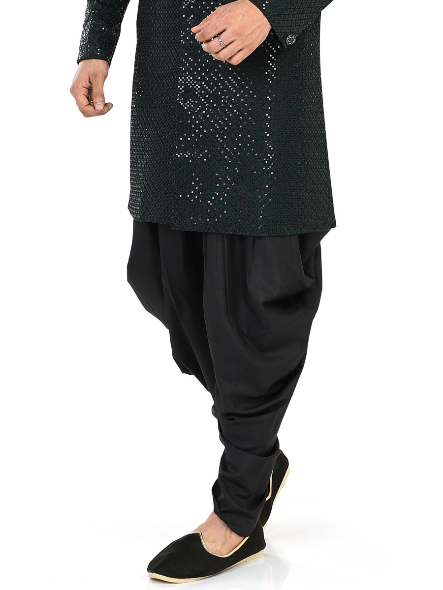 Bottle Green Art Silk Embroidered Party Wedding Kurta