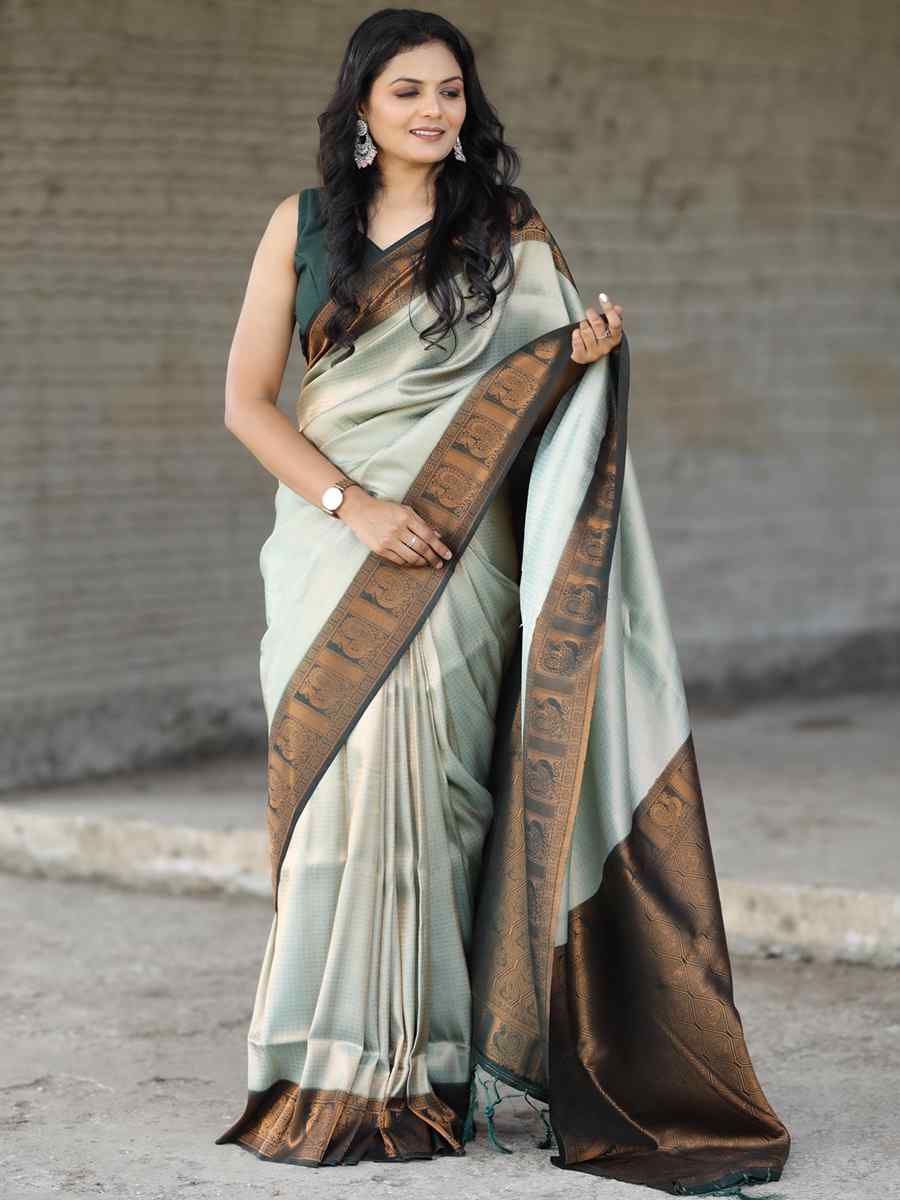 Bottle Green Kubera Pattu Handwoven Casual Festival Heavy Border Saree