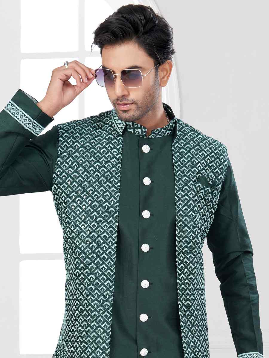 Bottle Green Silk Dupion Embroidered Festival Wedding Sherwani