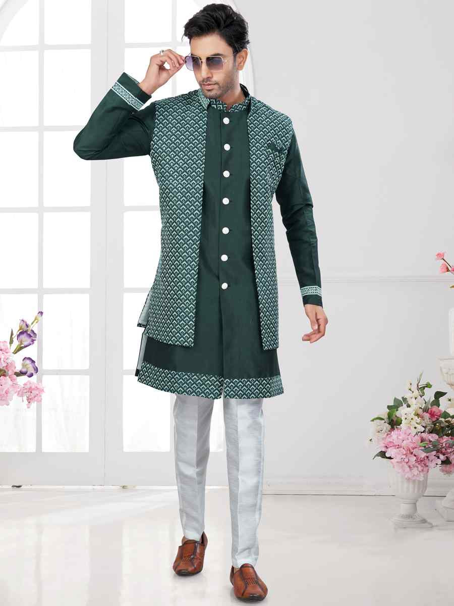 Bottle Green Silk Dupion Embroidered Festival Wedding Sherwani