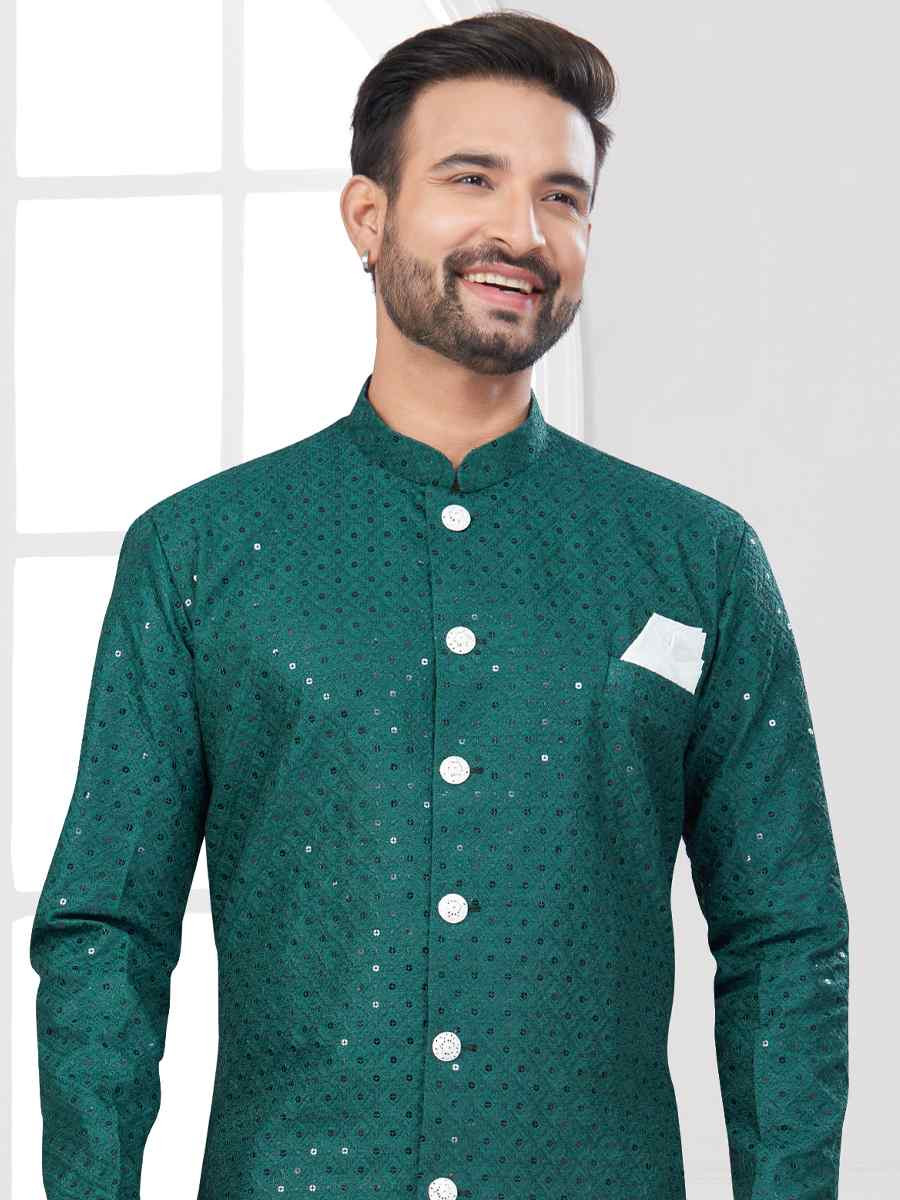 Bottle Green Silk Dupion Embroidered Festival Wedding Sherwani