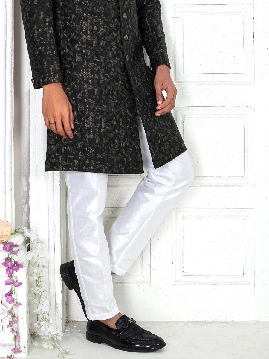 Bottle Green Silk Embroidered Wedding Groom Sherwani