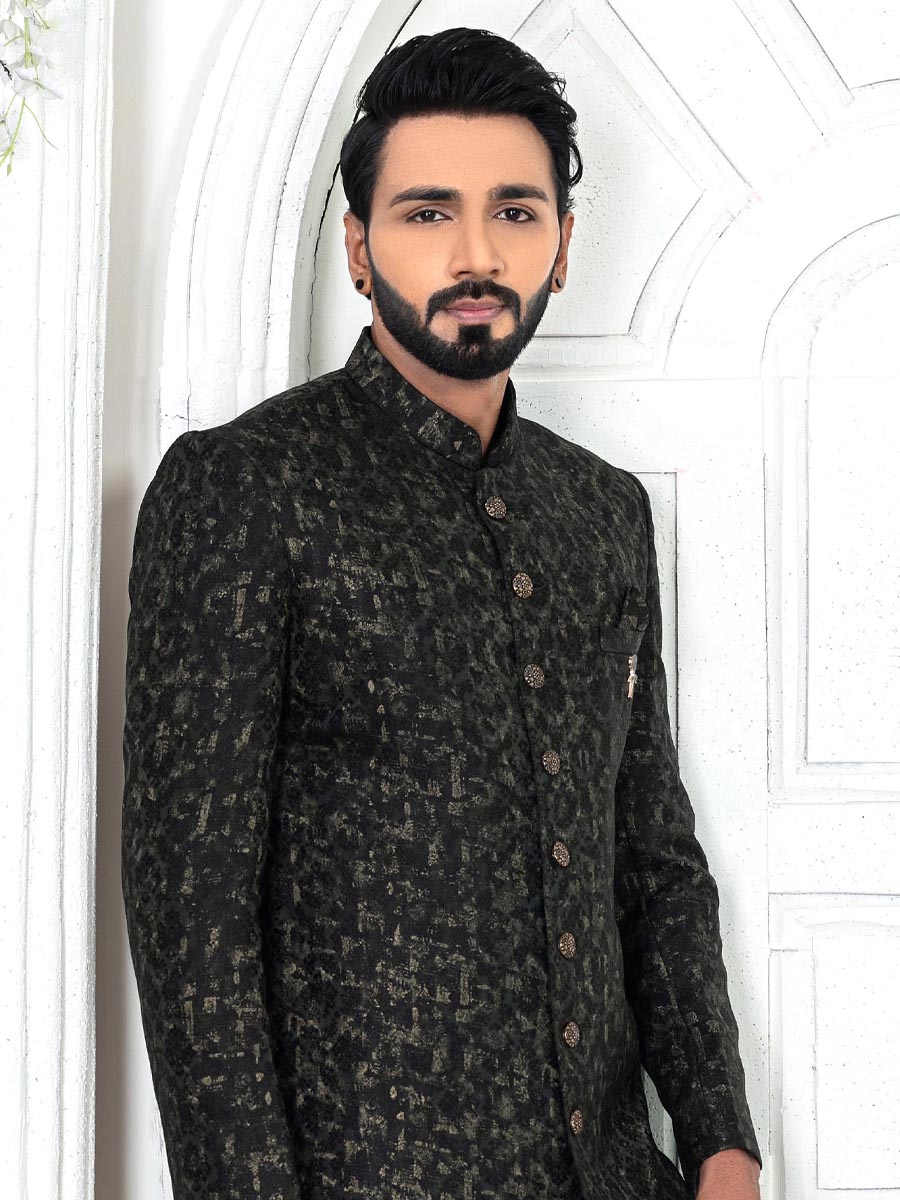 Bottle Green Silk Embroidered Wedding Groom Sherwani