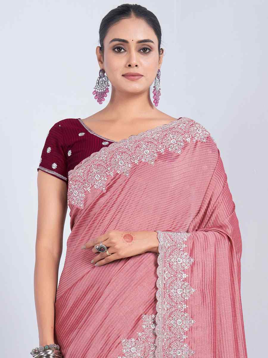 Brick Red Rangoli Embroidered Wedding Party Heavy Border Saree