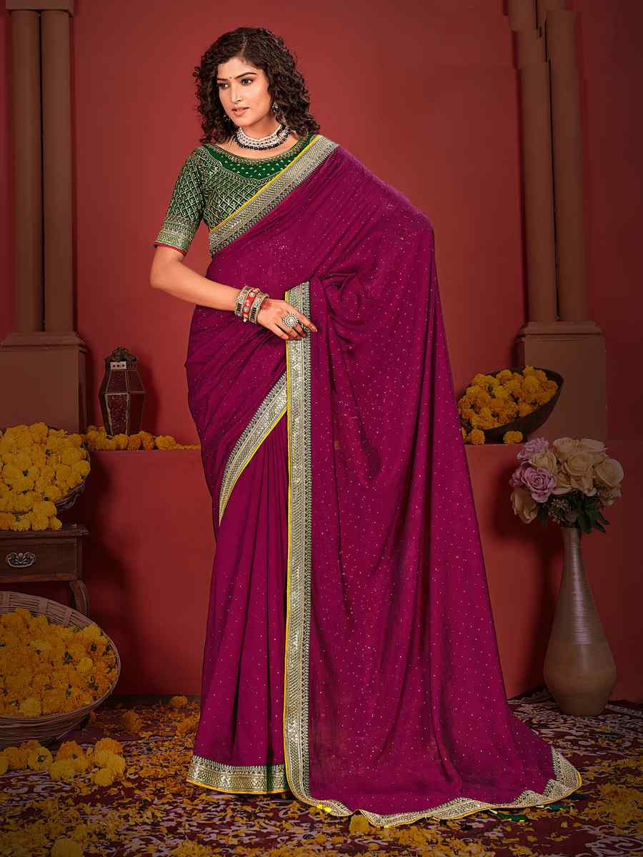 Brinjal Art Silk Embroidered Festival Wedding Heavy Border Saree