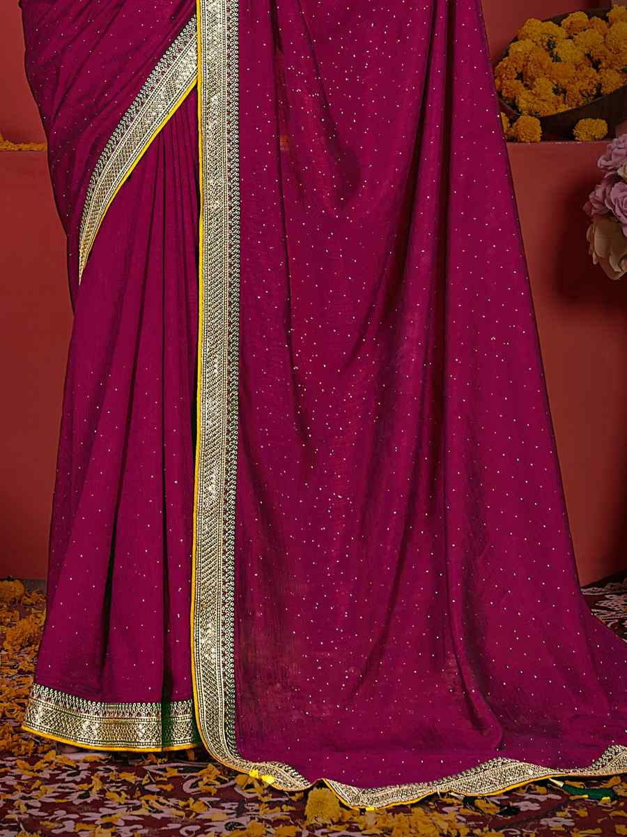 Brinjal Art Silk Embroidered Festival Wedding Heavy Border Saree