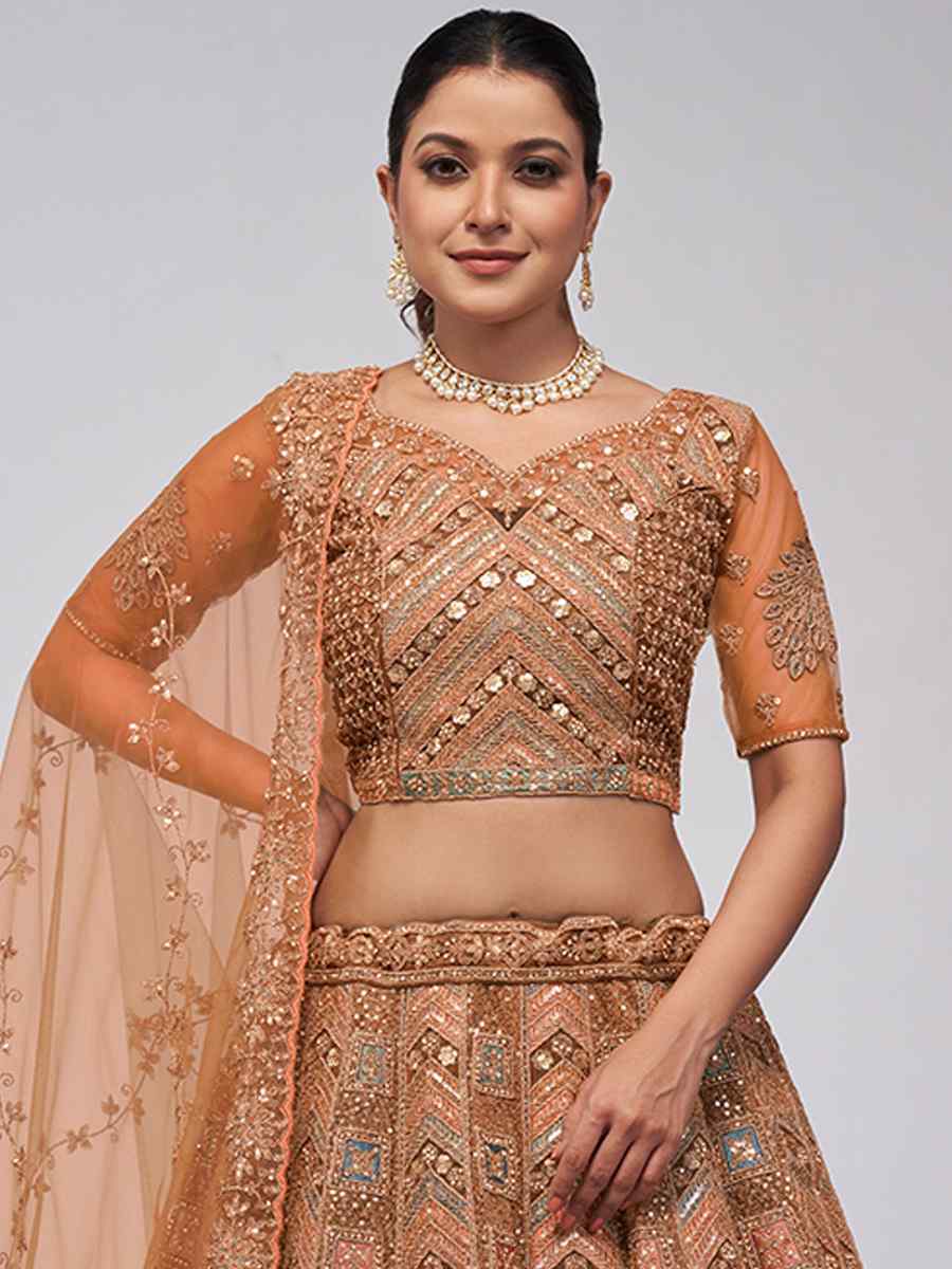 Bronze Soft Net Embroidery Bridesmaid Wedding Heavy Border Lehenga Choli