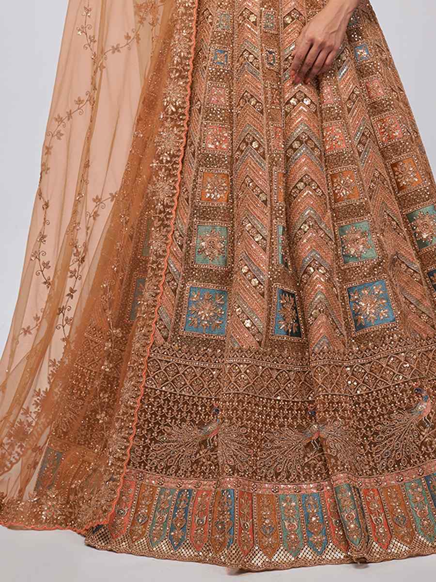 Bronze Soft Net Embroidery Bridesmaid Wedding Heavy Border Lehenga Choli