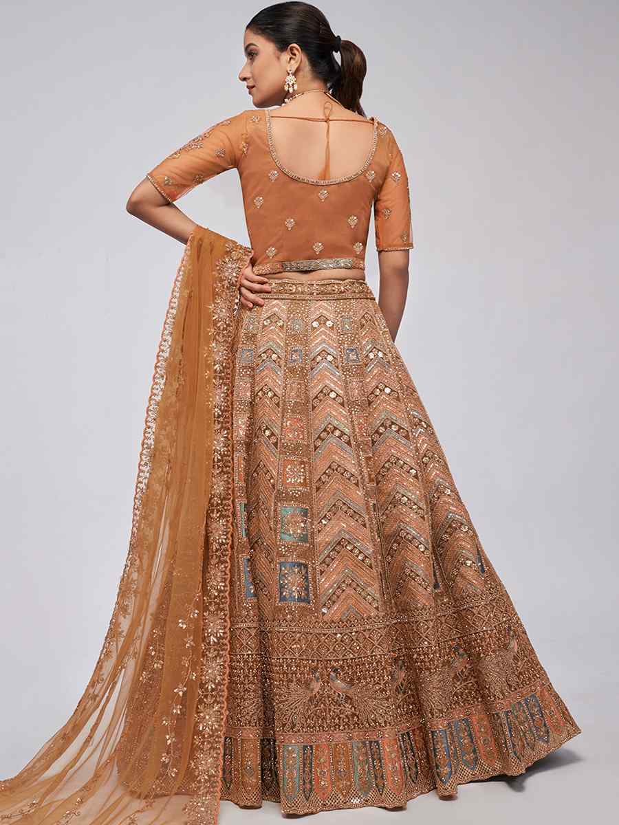 Bronze Soft Net Embroidery Bridesmaid Wedding Heavy Border Lehenga Choli