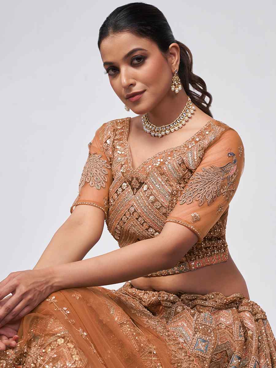 Bronze Soft Net Embroidery Bridesmaid Wedding Heavy Border Lehenga Choli