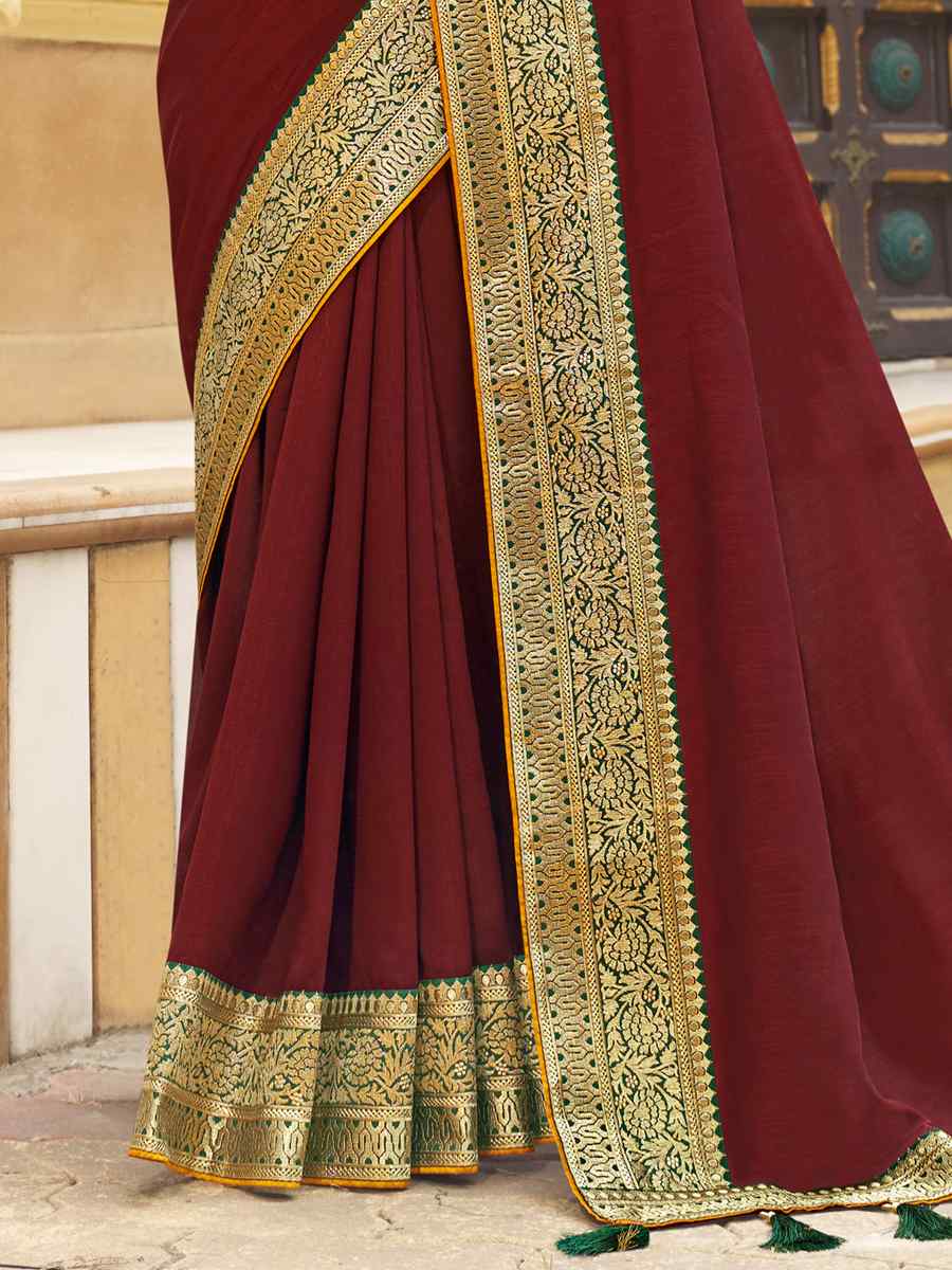 Brown Banglory Silk Embroidered Wedding Festival Heavy Border Saree