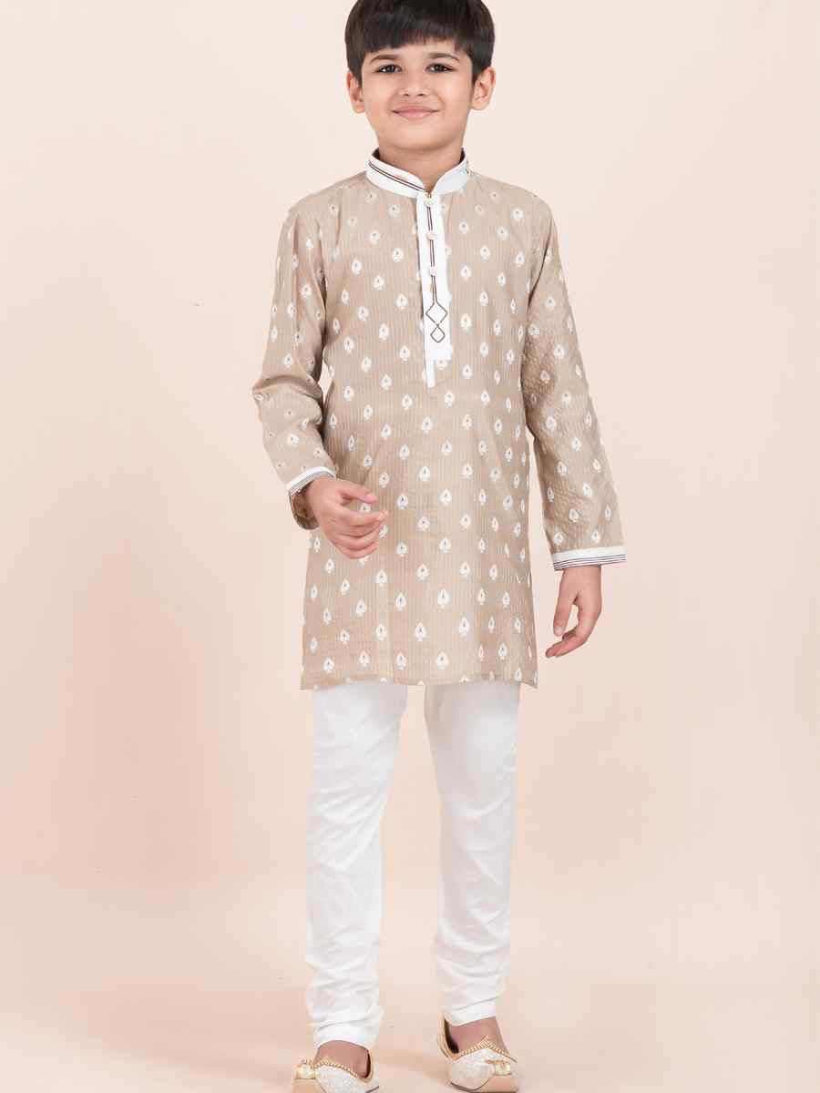 Brown Cotton Embroidered Festival Traditional Kurta Pyjama Boys Wear