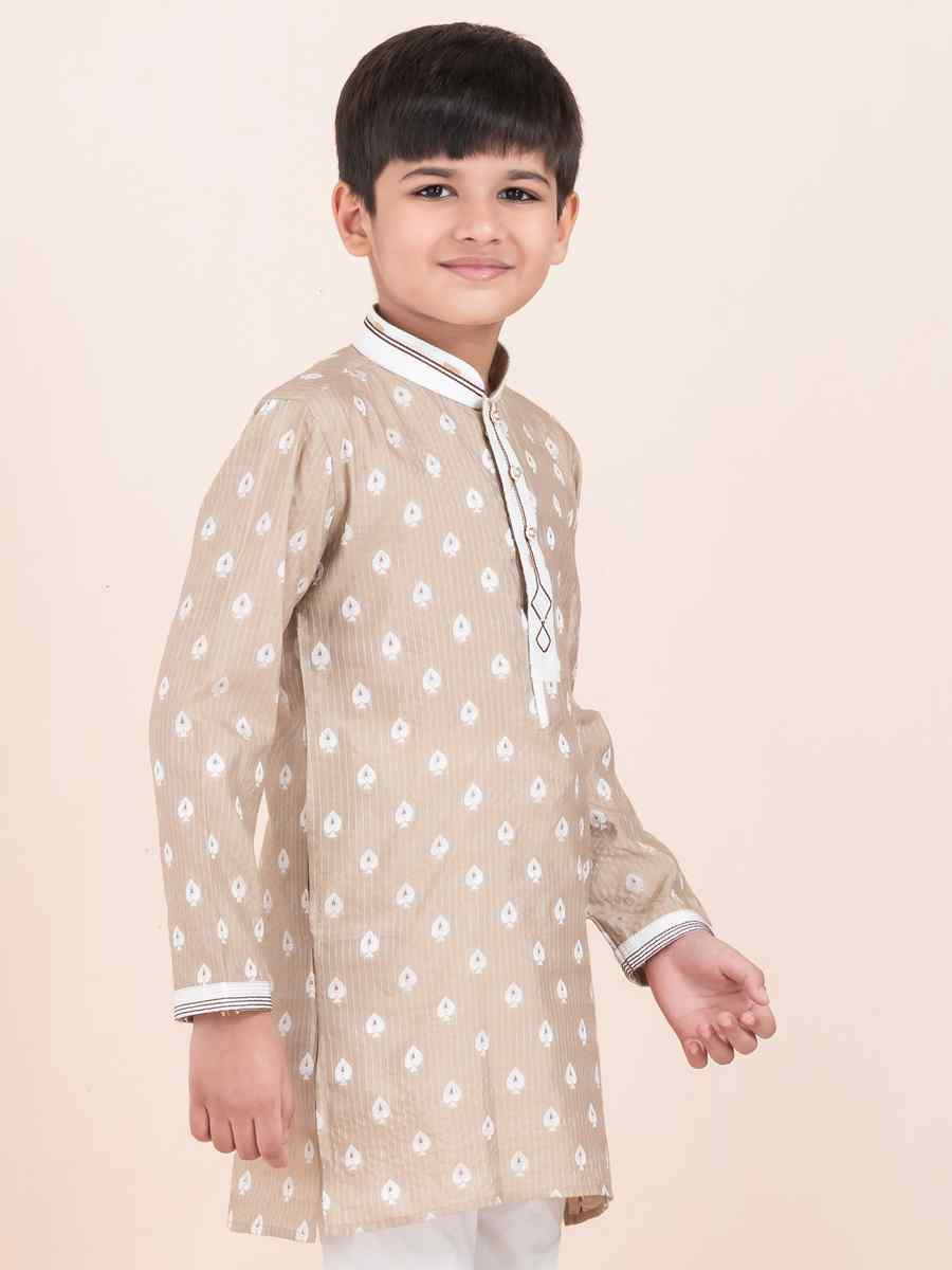 Brown Cotton Embroidered Festival Traditional Kurta Pyjama Boys Wear