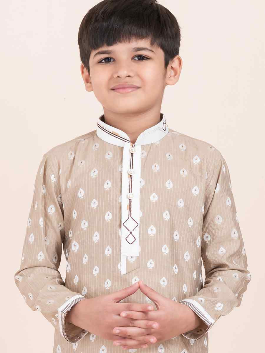 Brown Cotton Embroidered Festival Traditional Kurta Pyjama Boys Wear