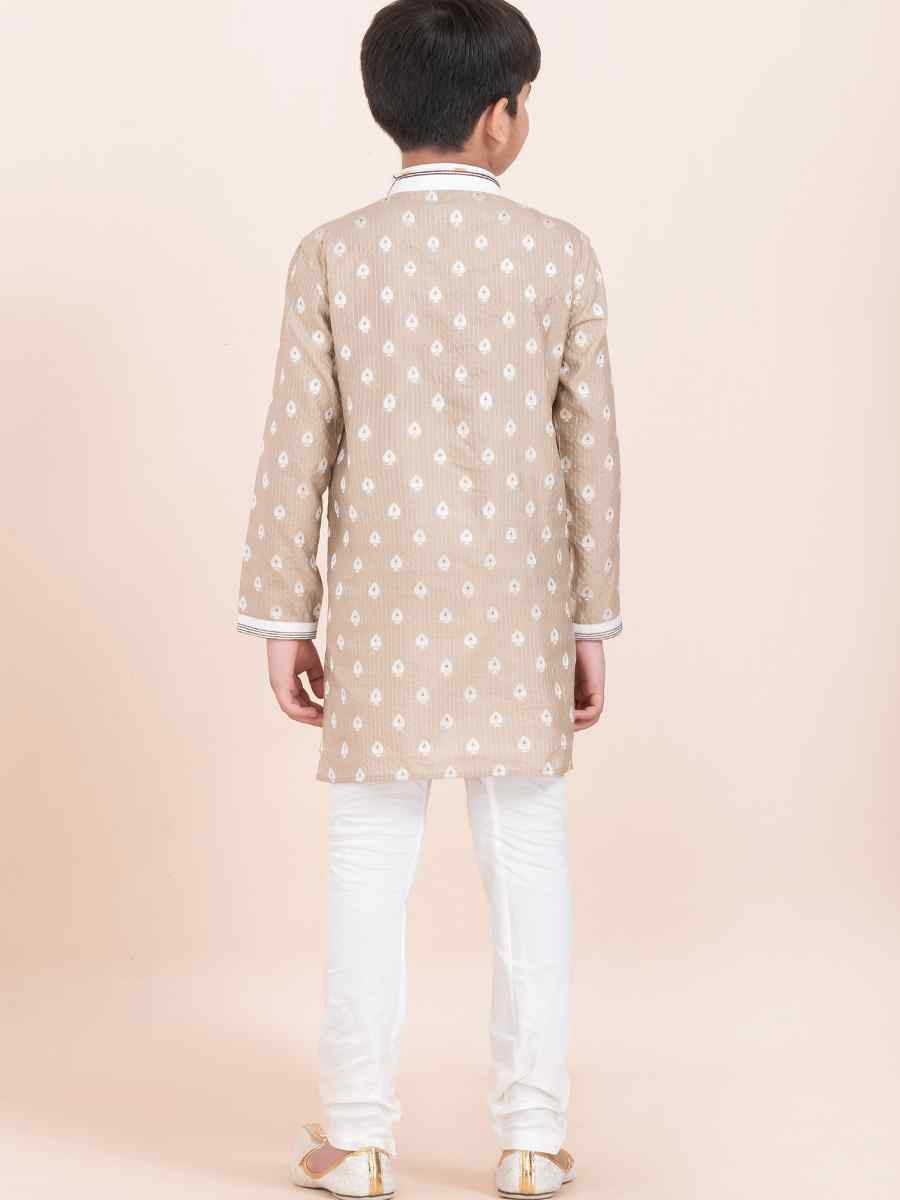 Brown Cotton Embroidered Festival Traditional Kurta Pyjama Boys Wear