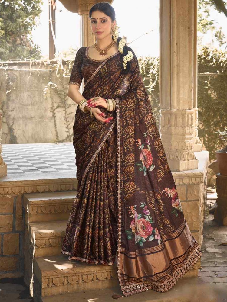 Brown Gajji Silk Handwoven Festival Casual Heavy Border Saree