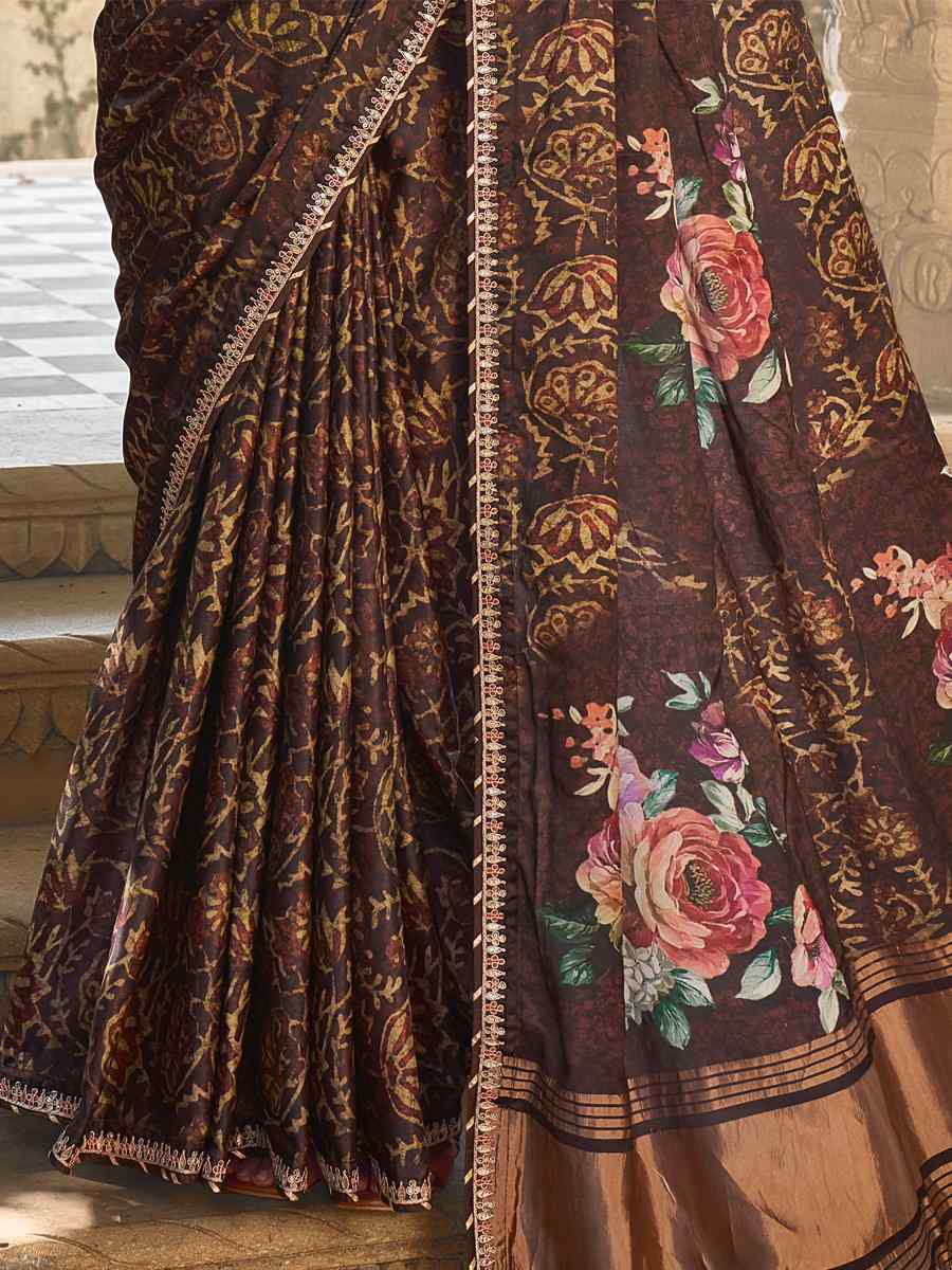 Brown Gajji Silk Handwoven Festival Casual Heavy Border Saree