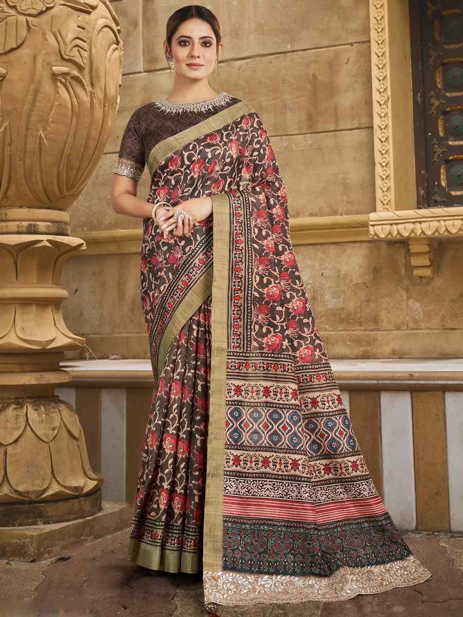 Brown Gajji Silk Handwoven Festival Casual Heavy Border Saree