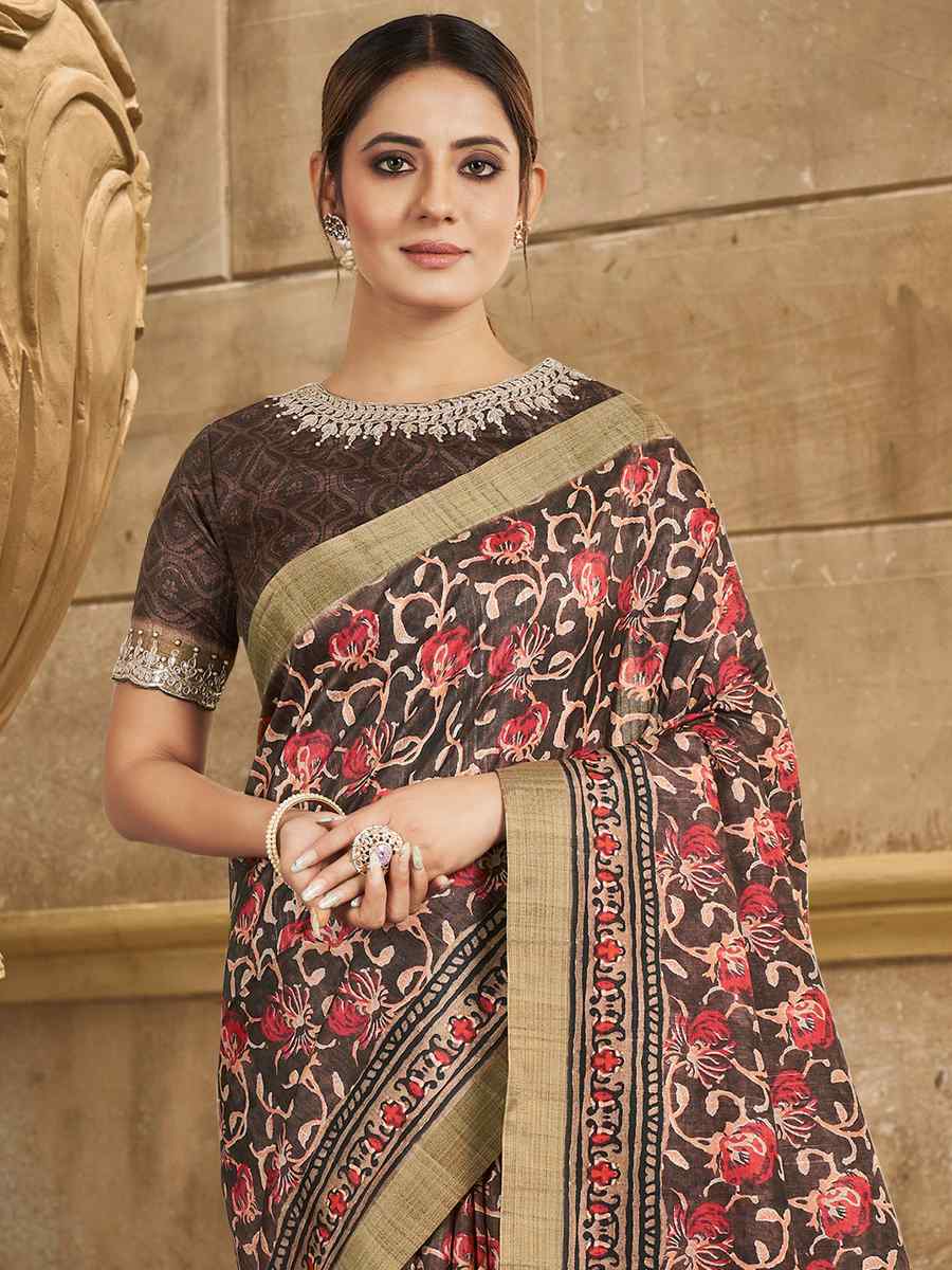 Brown Gajji Silk Handwoven Festival Casual Heavy Border Saree