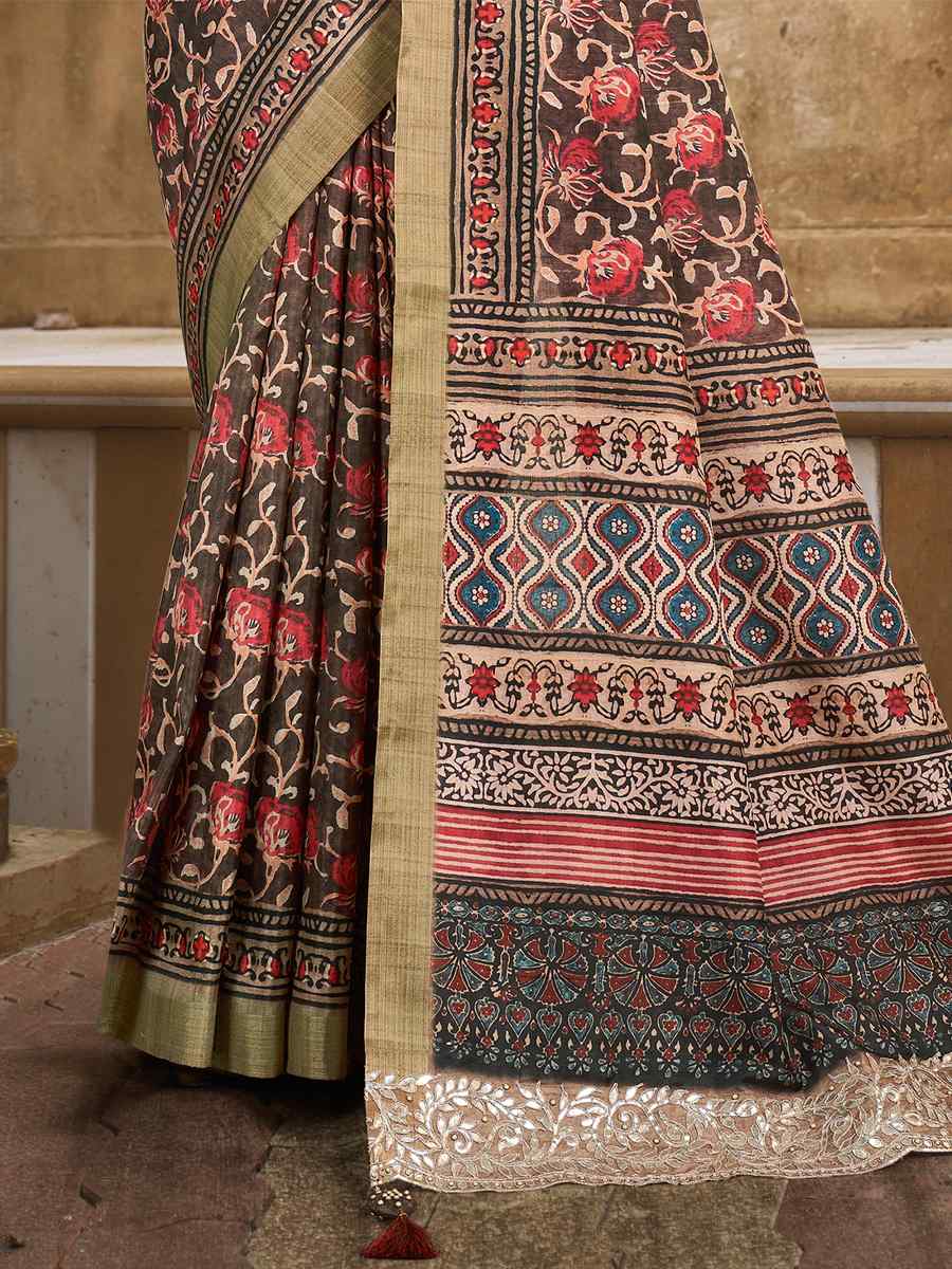 Brown Gajji Silk Handwoven Festival Casual Heavy Border Saree