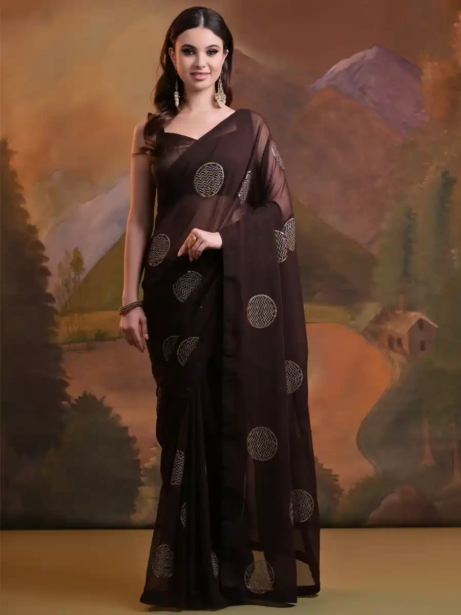 Brown Georgette Handwoven Festival Casual Classic Style Saree