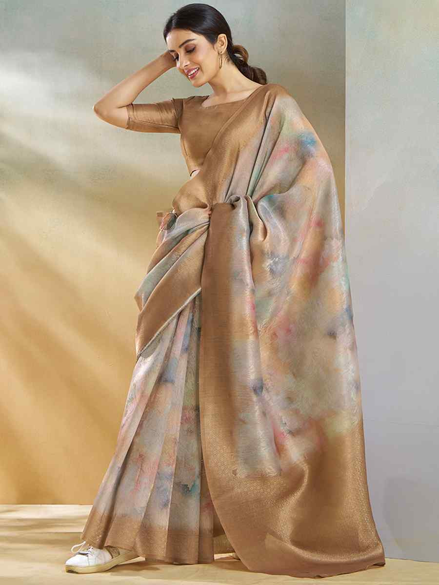 Brown Handloom Silk Handwoven Festival Wedding Heavy Border Saree