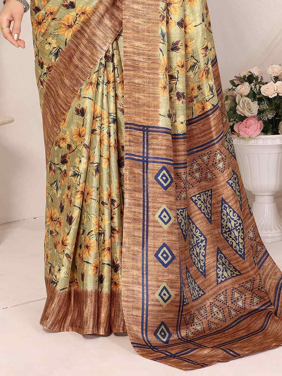 Brown Khadi Printed Festival Casual Classic Style Saree