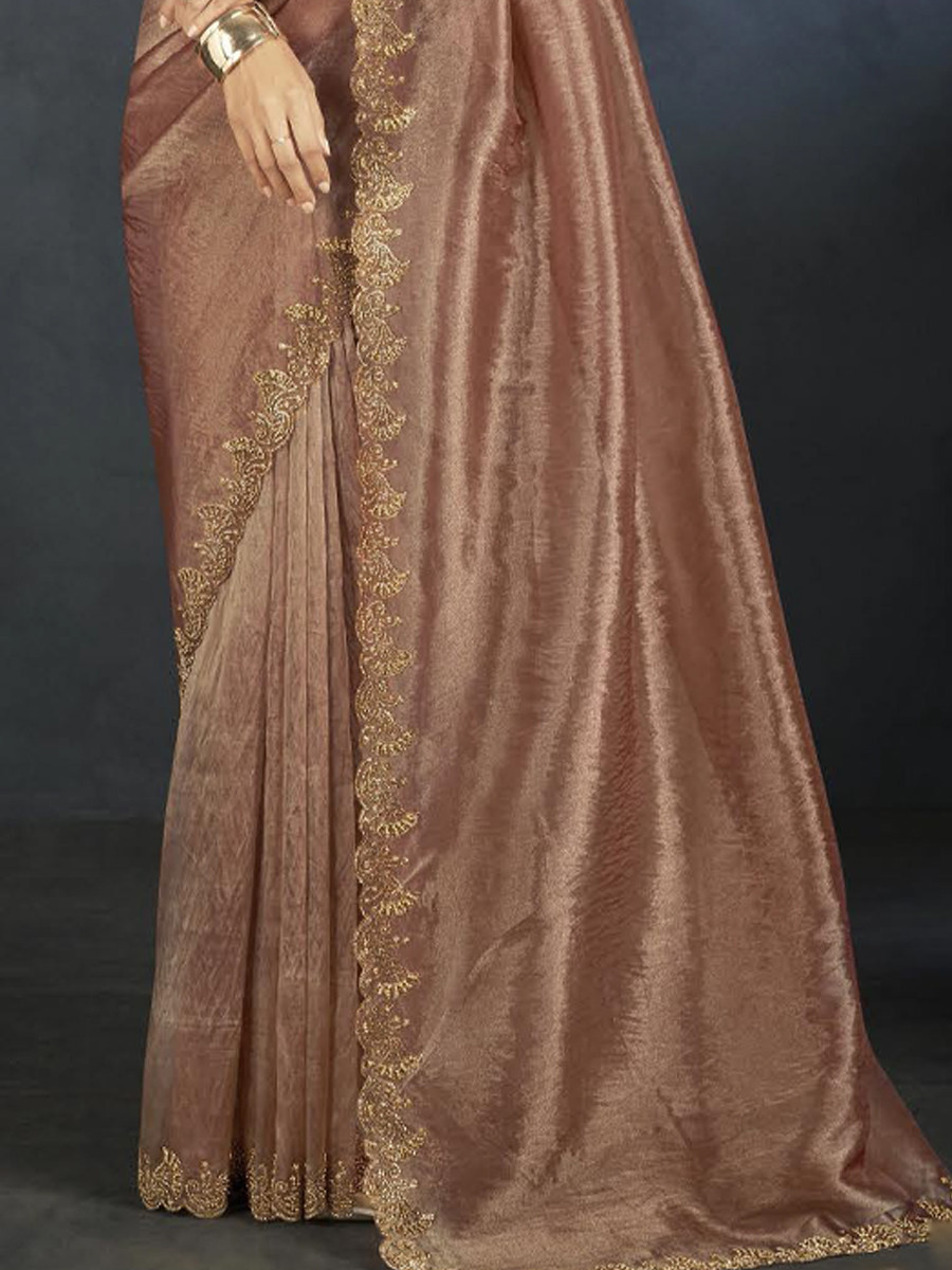 Brown Organza Handwoven Festival Wedding Heavy Border Saree