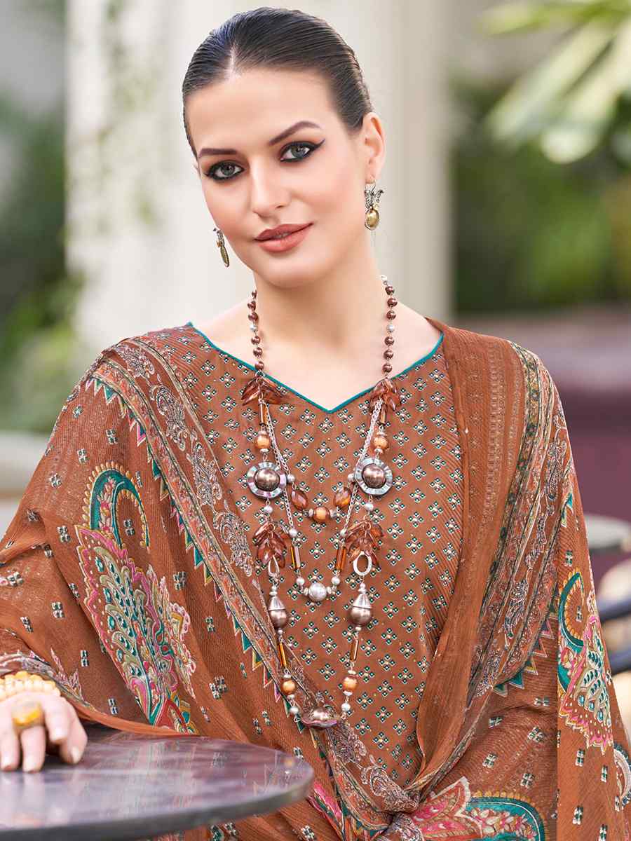 Brown Premium Zam Embroidered Casual Festival Pant Salwar Kameez