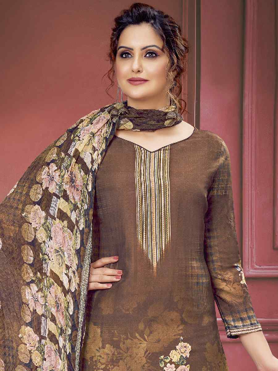 Brown Pure Maslin Printed Casual Festival Palazzo Pant Salwar Kameez