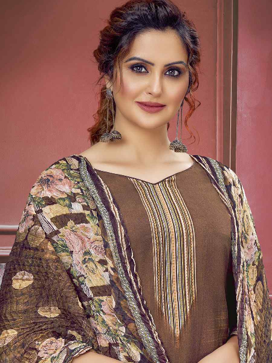 Brown Pure Maslin Printed Casual Festival Palazzo Pant Salwar Kameez