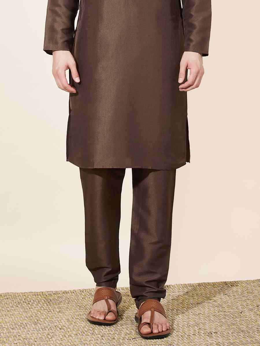 Brown Pure Silk Plain Festival Casual Kurta