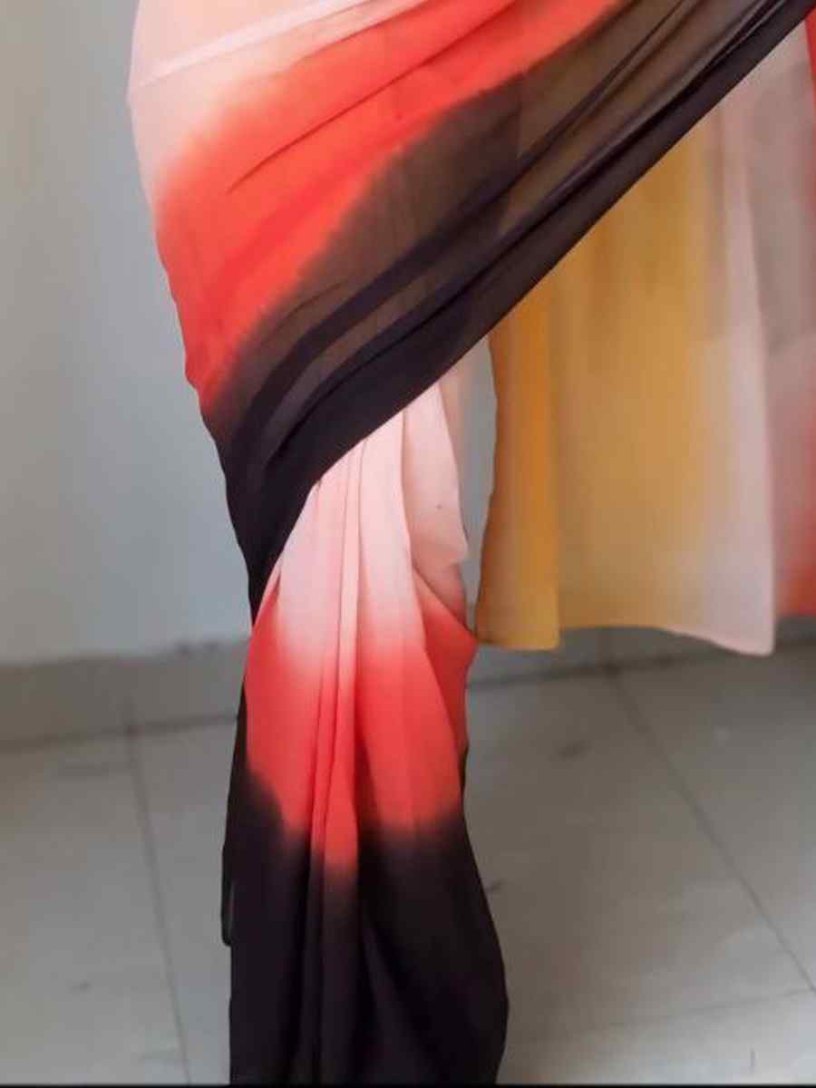 Brown Pure Soft Georgette Silk Printed Festival Casual Contemporary Saree