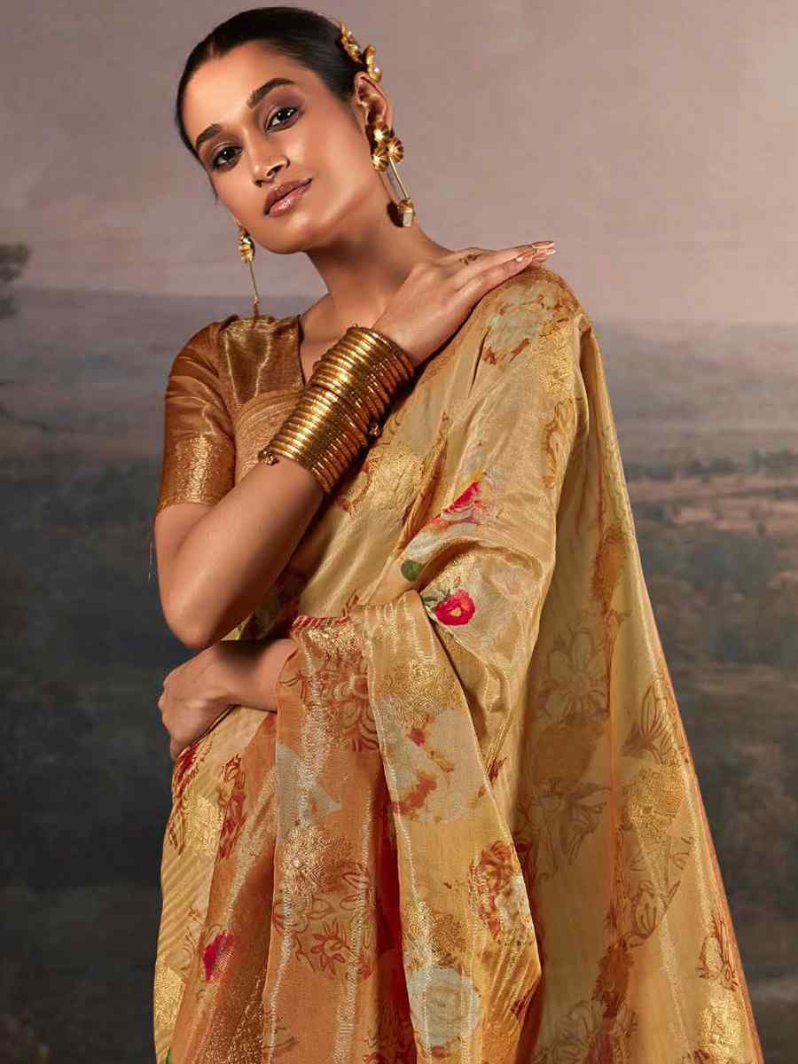 Brown Pure Zari Linen Handwoven Casual Festival Classic Style Saree