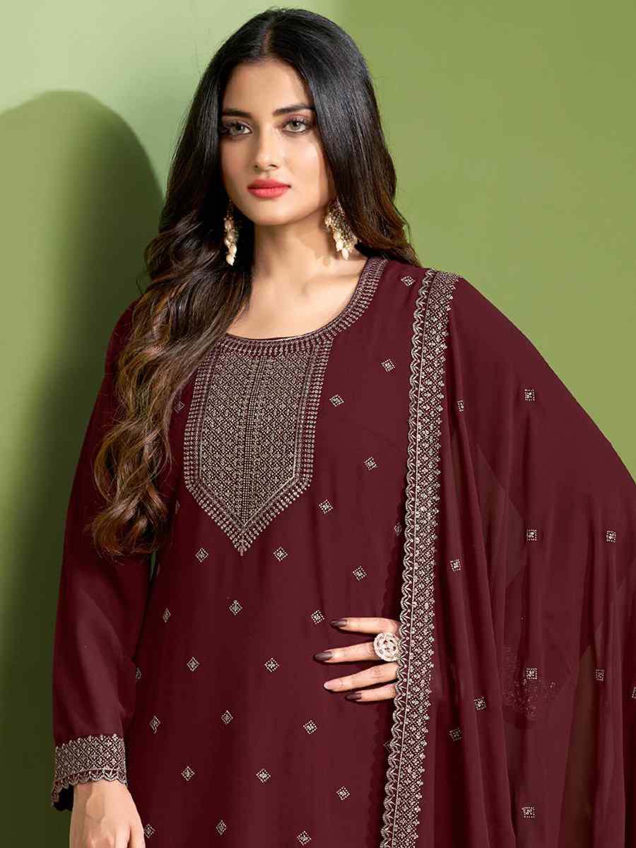 Brown Real Heavy Georgette Embroidered Festival Casual Pant Salwar Kameez