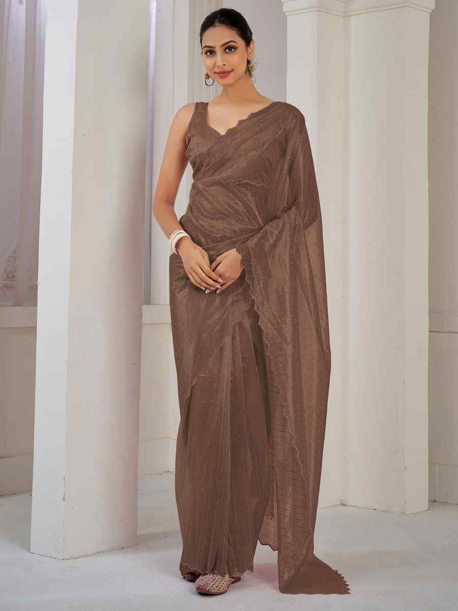 Brown Soft Organza Net Handwoven Festival Party Classic Style Saree