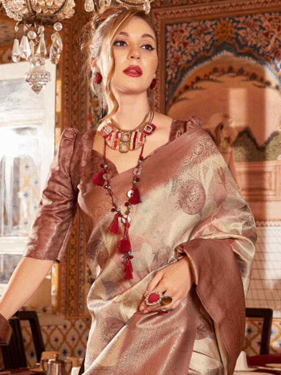 Brown Soft Silk Handwoven Festival Wedding Heavy Border Saree