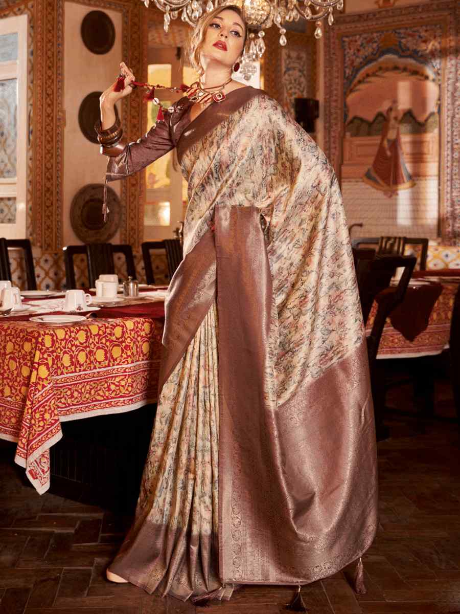 Brown Soft Silk Handwoven Festival Wedding Heavy Border Saree