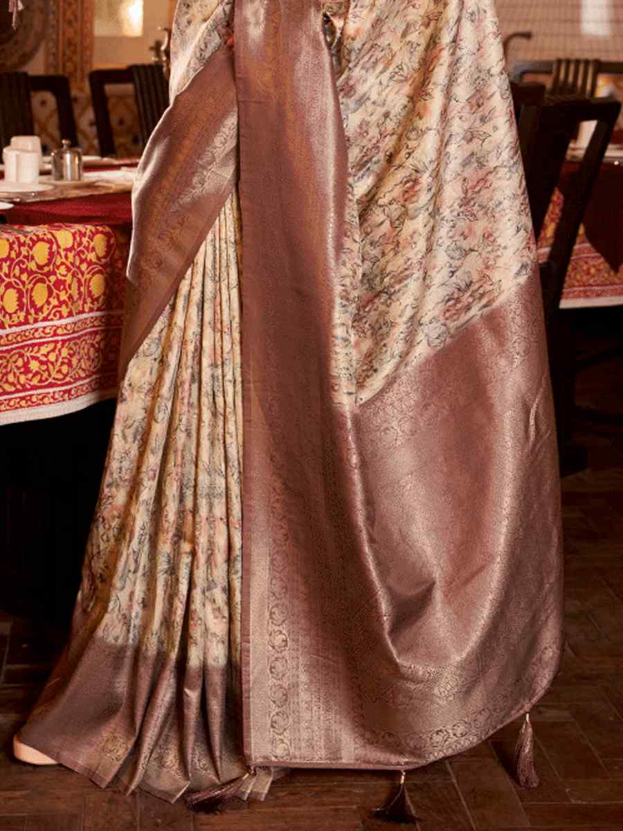 Brown Soft Silk Handwoven Festival Wedding Heavy Border Saree