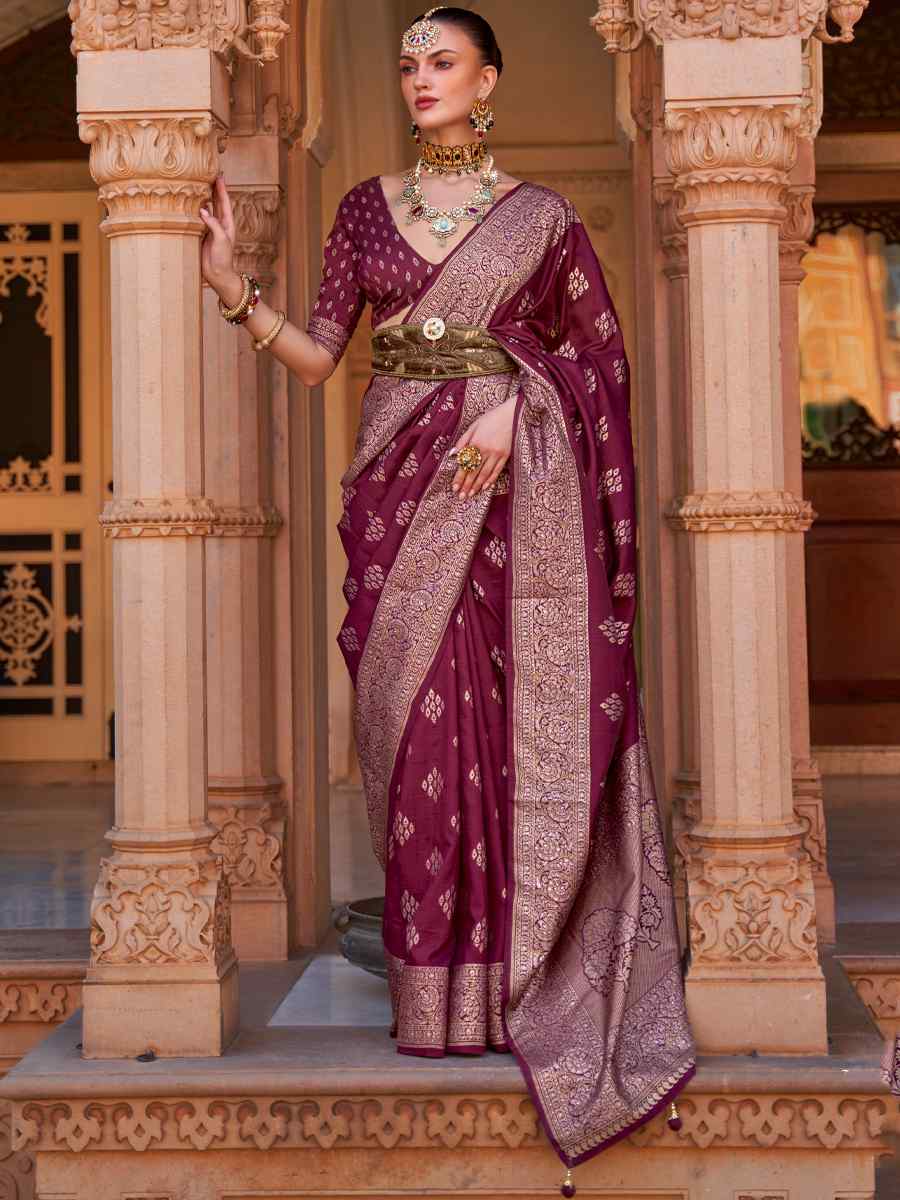 Brown Soft Silk Handwoven Wedding Festival Heavy Border Saree