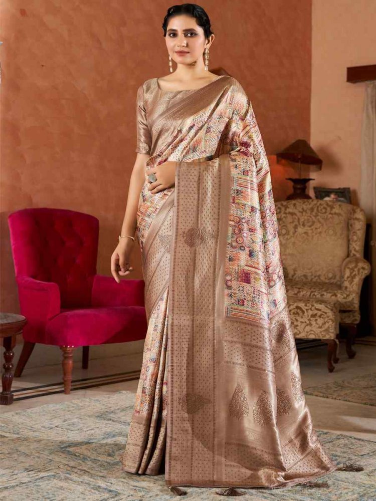 Brown Soft Silk Handwoven Wedding Festival Heavy Border Saree
