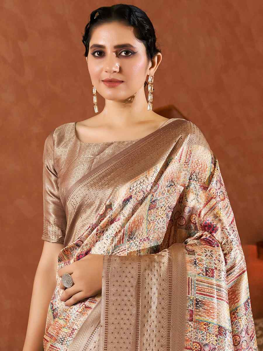 Brown Soft Silk Handwoven Wedding Festival Heavy Border Saree